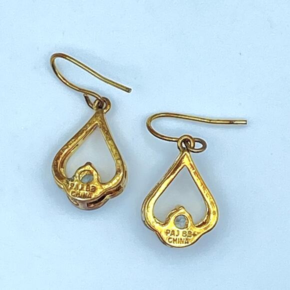 Signed PAJ BB CHINA" 10k Gold Plated Blue Topaz Teardrop CZ Dangle Earrings - Picture 5 of 6